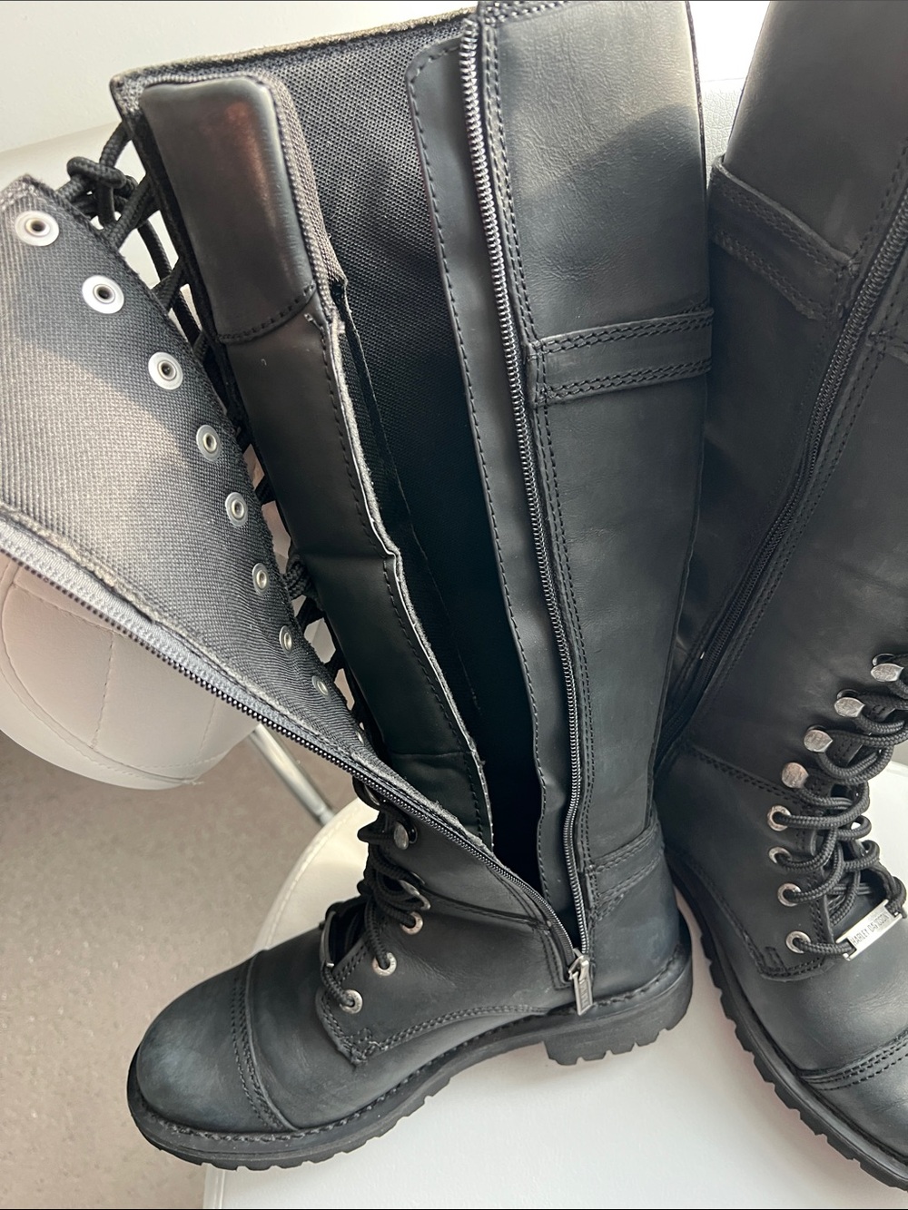 Harley Davidson Women’s Black LeatherTall Lace-Up Women's Combat Boots size 7.5. - Picture 7 of 9